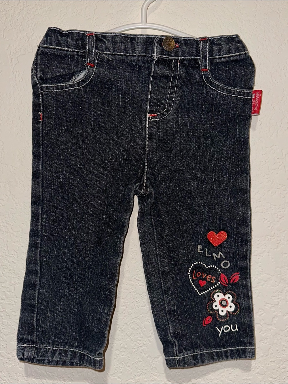 Elmo Loves You Sesame Street Dark Denim Kids Jeans - Black 12 Months